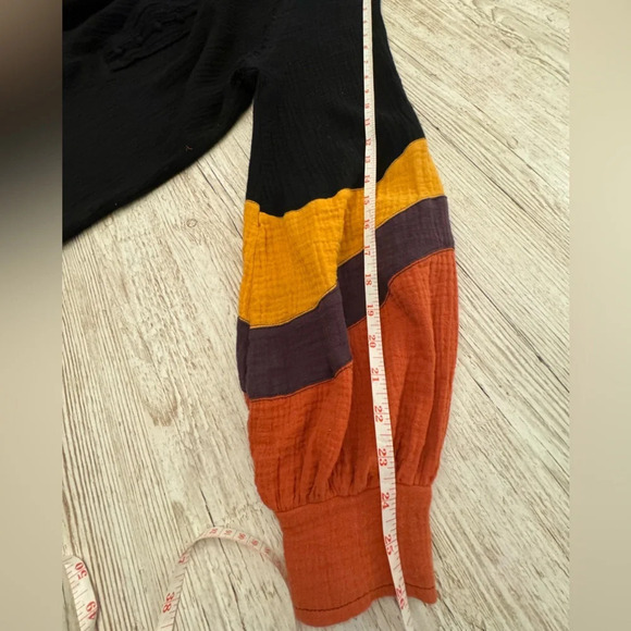 Fate Color Block Cotton Gauze Pullover V-Neck Balloon Long Sleeve Shirt Top S - Picture 11 of 14